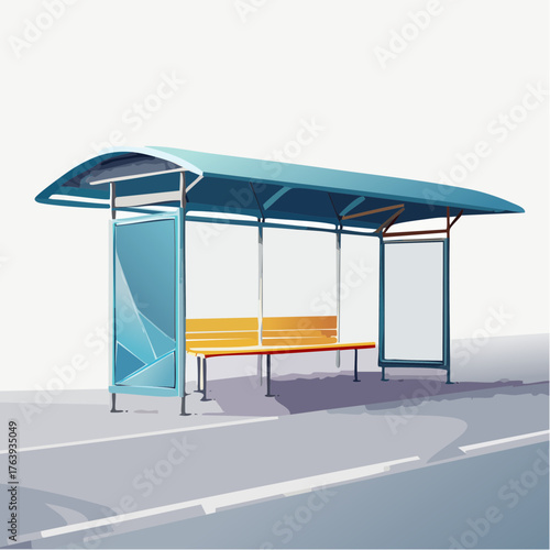 Abris bus, arrêt de bus, coloré, isolé sur fond blanc, transport en commun, mobilier urbain