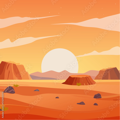 A la surface de Mars, ou d'une autre planète inconnue, teinte orangée, point de vue