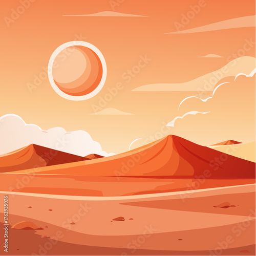 A la surface de Mars, ou d'une autre planète inconnue, teinte orangée, point de vue