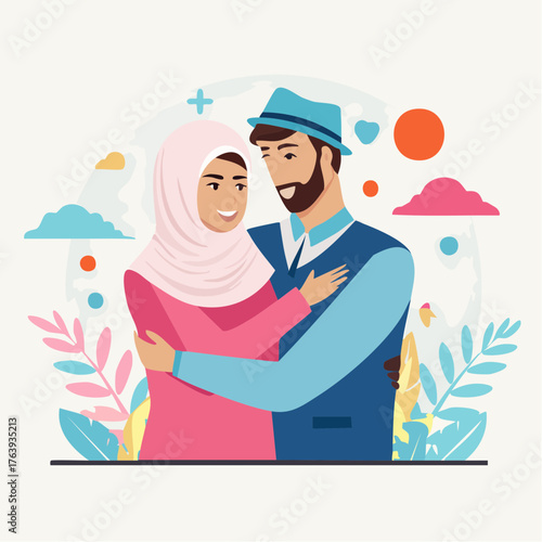 Jolie illustration couple amoureux, enlacés, tendresse, émotion, sentiment, isolé sur fond blanc