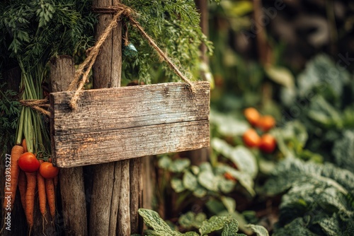 Fresh Vegetables Displayed With a Wooden Sign in a Garden Under Natural Light