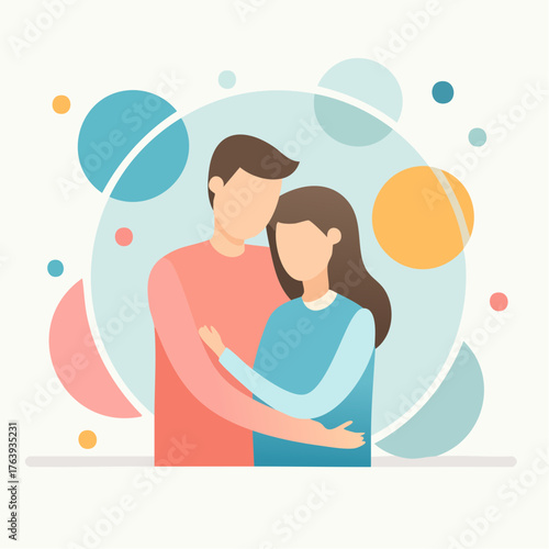 Jolie illustration couple amoureux, enlacés, tendresse, émotion, sentiment, isolé sur fond blanc