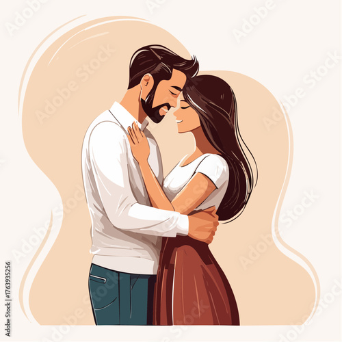 Jolie illustration d'un couple enlacé, tendresse, émotion