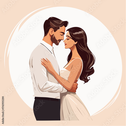 Jolie illustration d'un couple enlacé, tendresse, émotion