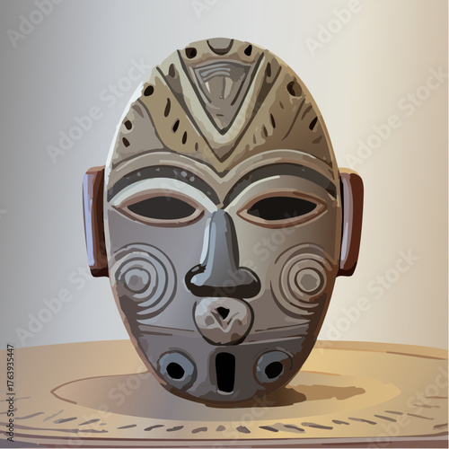 Sublime masque Africain, masque rituel, arrière plan clair, sculpture en bois, décoré à la peinture, art tribal