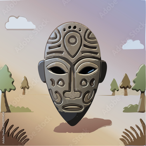 Sublime masque Africain, sculpture sur bois décoré, isolé sur fond blanc