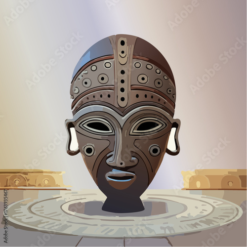 Sublime masque Africain, sculpture sur bois décoré, isolé sur fond blanc