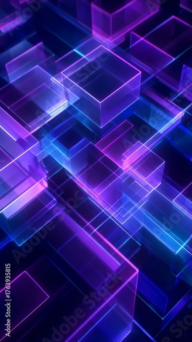 Colorful Abstract Shapes in Vibrant Purple and Blue Hues Fill the Digital Space