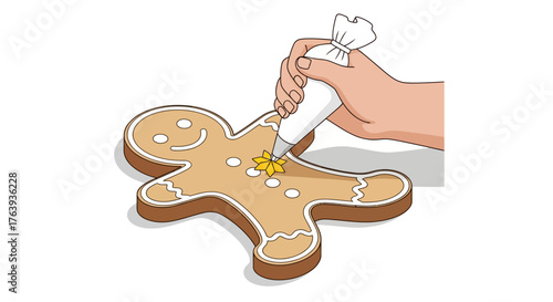 Decorating gingerbread cookie with icing: a festive holiday treat
