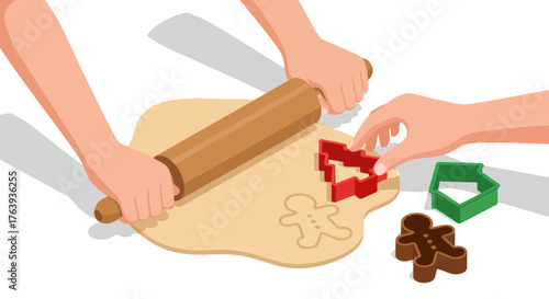 Festive cookie baking with christmas tree and gingerbread cutters