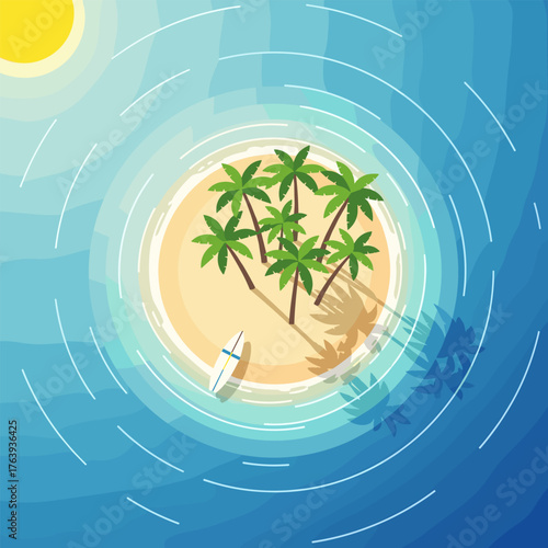 Aerial View of Small Tropical Island in Turquoise Ocean Water