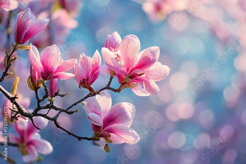 Cherry Blossoms Bloom Beautifully in Spring Sunlight Under a Clear Blue Sky