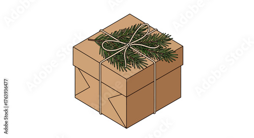 Eco-friendly gift box with pine decoration and twine bow