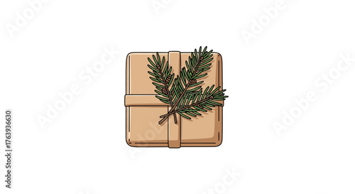 Eco-friendly gift wrapped in brown paper with pine branch accent