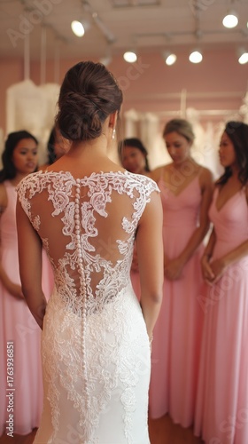 Bridal Fitting Session With Bridesmaids in a Dress Shop