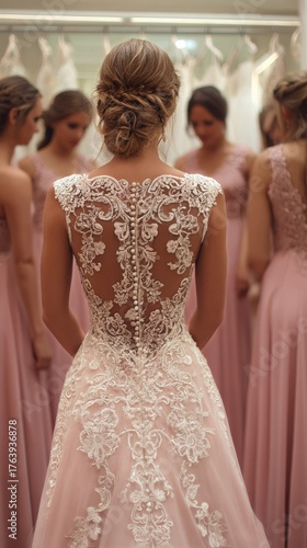 Bridal Fitting Session With Bridesmaids in a Dress Shop