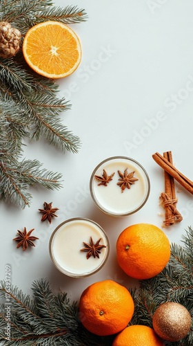 Festive Drinks With Oranges and Pine Branches for a Holiday Celebration