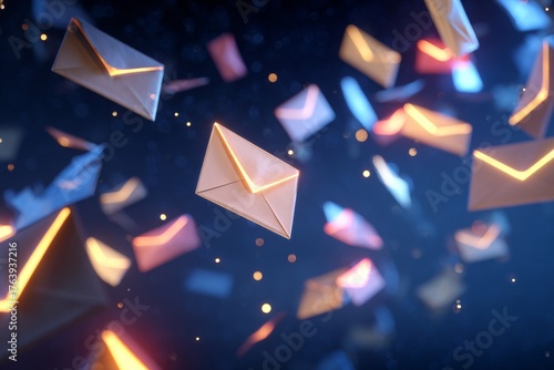 Floating Envelopes in a Dark Background Create an Atmosphere of Communication...