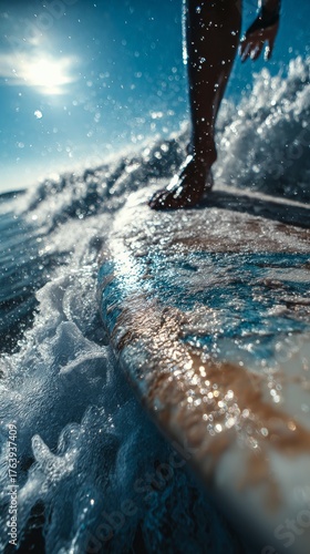 Surfing Action at Sunset Near the Shore With Splashing Waves and Clear Blue S...