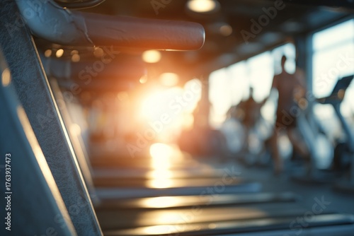 Sunrise Fitness Scene With Gym Equipment and People Exercising Indoors