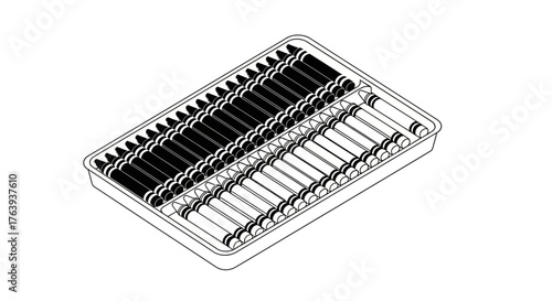 Monochrome linear abacus in perspective view for educational uses