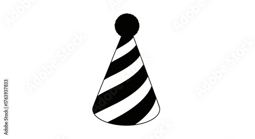 Minimalist black and white party hat with striped pattern