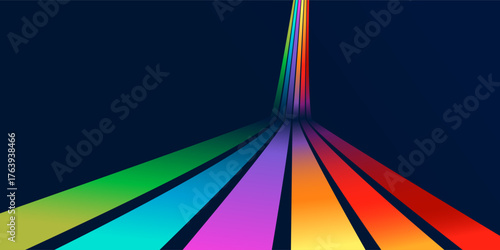  1970s retro abstract background with curved rainbow stripes. Vintage vector design for modern posters, retrofuturism wallpaper, colorful decorative templates and trendy linear art
