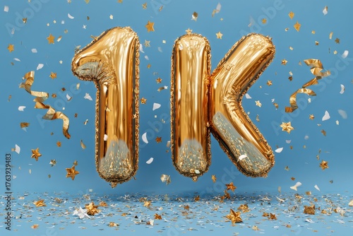 Celebrate Milestone With Golden Balloons and Stars for 1K Achievement Party D...
