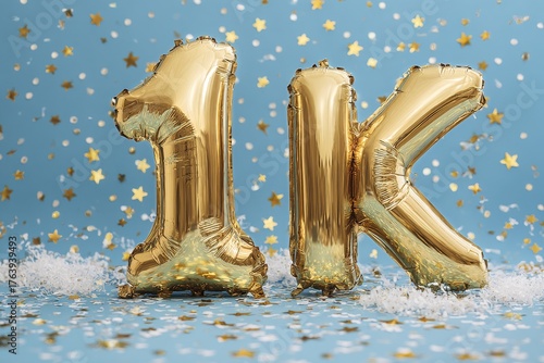 Celebrate Milestone With Golden Balloons and Stars for 1K Achievement Party D...