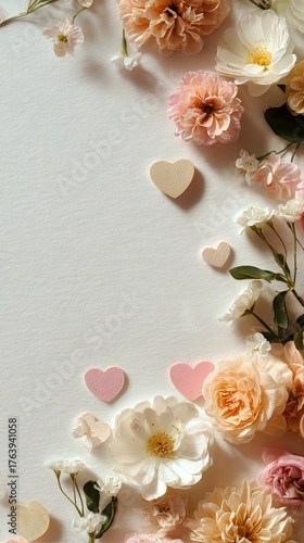 Beautiful Arrangement of Dried Flowers and Decorative Hearts on a Light Backg...