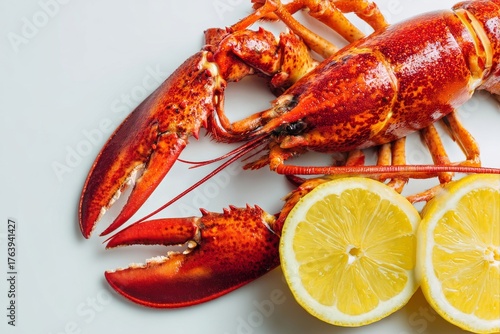 Fresh Lobster and Lemon on a White Background Ready for Culinary Delights