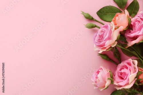 Pink Roses Arranged on a Soft Pink Background for Decoration or Celebration