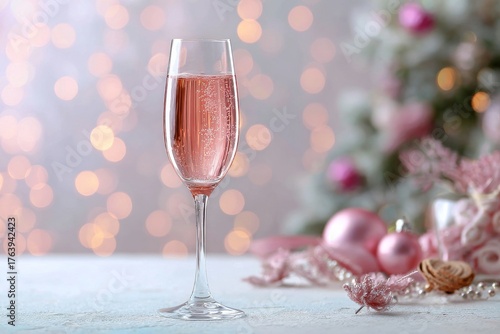 Celebration Drink With Sparkling Pink Beverage and Festive Decorations