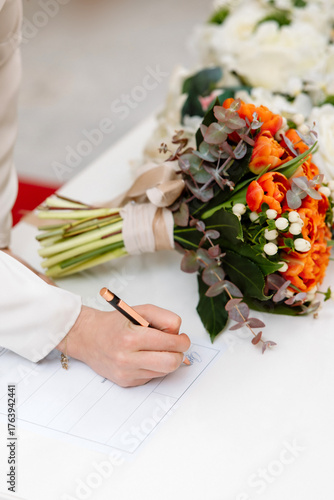 Signing a marriage contract. Marriage contract.