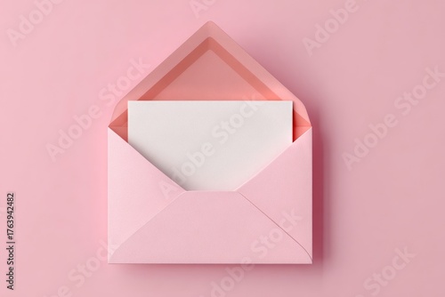 Pink Envelope With Blank Note Card on a Pastel Background for Heartfelt Messages