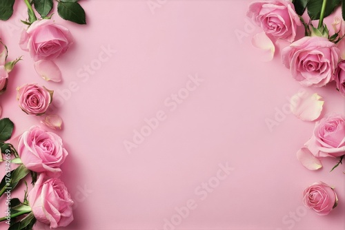 Fresh Pink Roses Arranged on a Soft Pink Background for a Delicate Floral Dis...