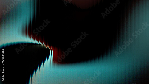 Abstract dark gradient wave background in teal, red and black with soft glitch flow
