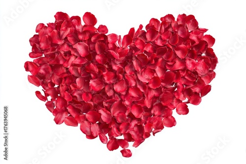 Romantic Heart Shape Made of Red Rose Petals on a White Background