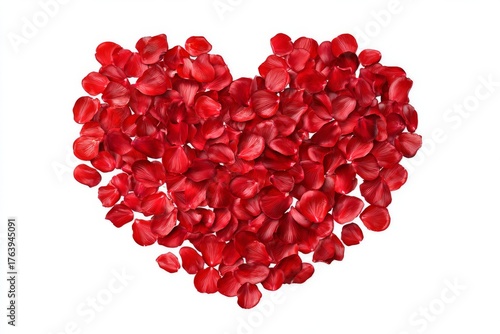 Romantic Heart Shape Made of Red Rose Petals on a White Background