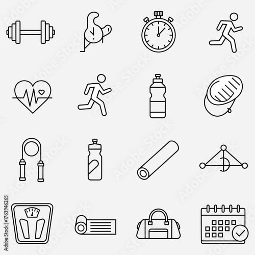 Collection of Fitness and Exercise Icons Illustrative Elements for Health and Wellness Concepts