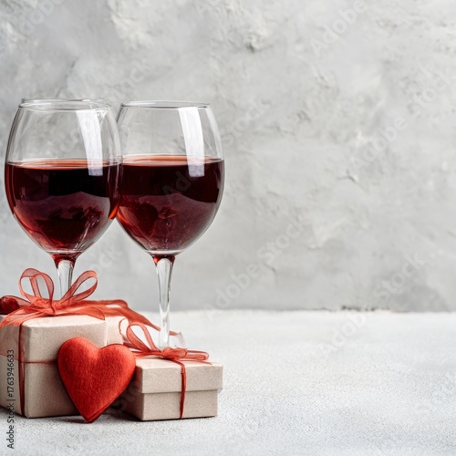 Romantic Setting With Red Wine Glasses and Gifts for Special Celebration
