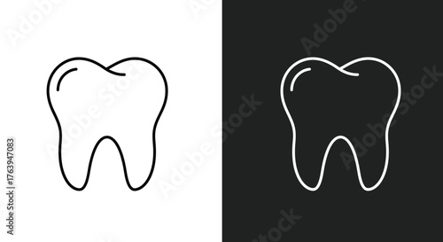 Two tooth illustrations, one on white background and one on black background.
