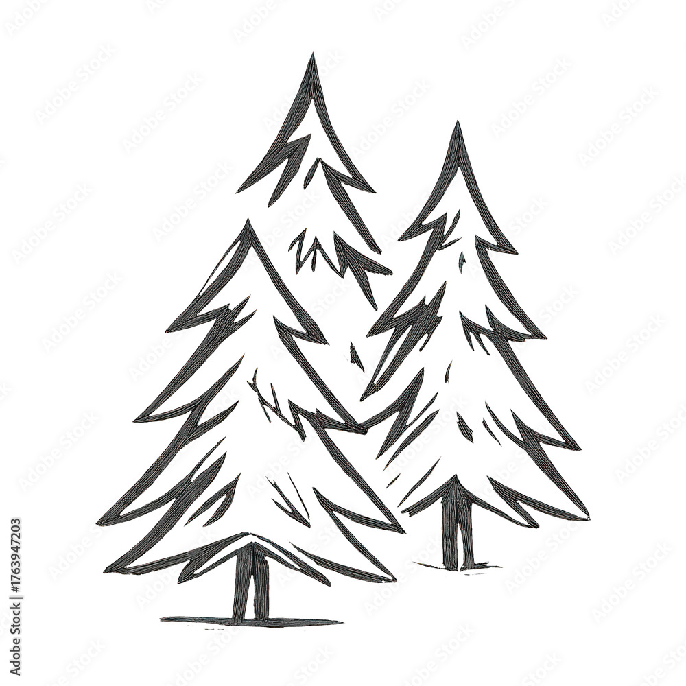Obraz premium PNG Hand-drawn evergreen tree illustration.