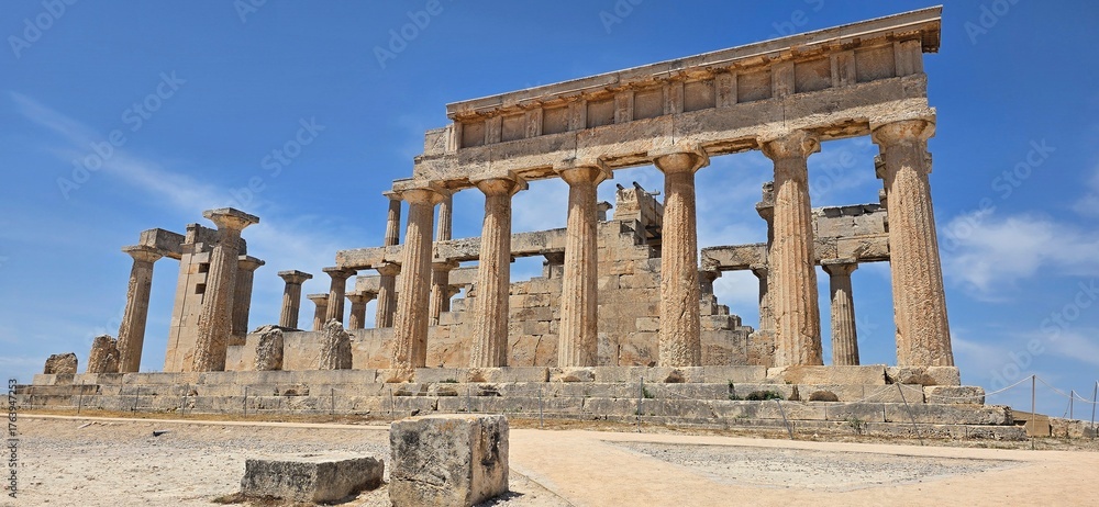 Fototapeta premium The Temple of Aphaia, is an Ancient Greek temple located within a sanctuary complex dedicated to the goddess Aphaia on the island of Aegina, which lies in the Saronic Gulf.