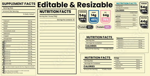 Nutrition Facts Labels Template With Editable Text