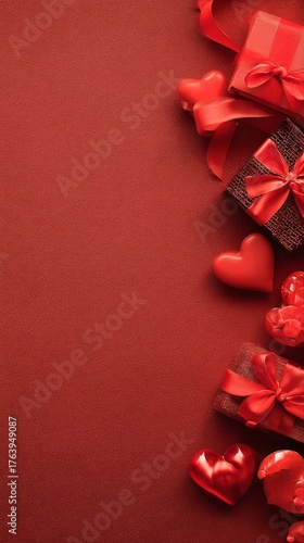 Colorful Red Gifts and Hearts for a Romantic Celebration or Special Occasion