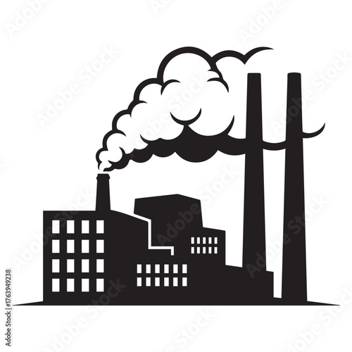 Factory with smoke coming out of chimneys isolated on transparent background