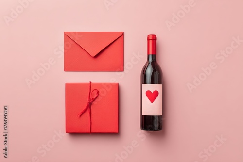 Festive Red Items Arranged on Pink Background for Celebration or Love-Themed ...
