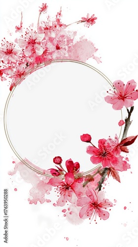 Beautiful Cherry Blossom Frame With Pink and Red Flowers for Decoration