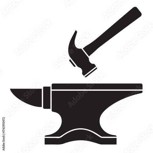 Hammer poised above an anvil isolated on transparent background